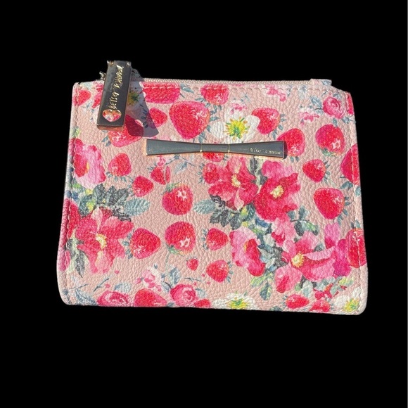 Betsy Johnson strawberry Pink Floral Women's Bag wallet - Picture 1 of 7